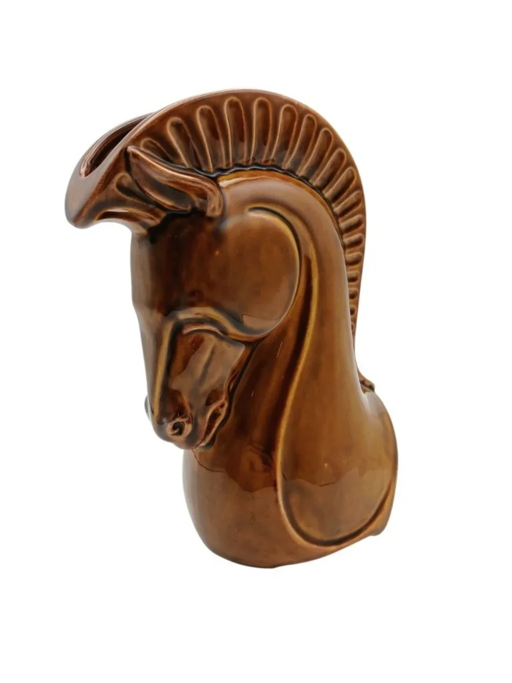Vintage 1950s Mid Century Modernist Brown Art Pottery Horse Head Ceramic Vase